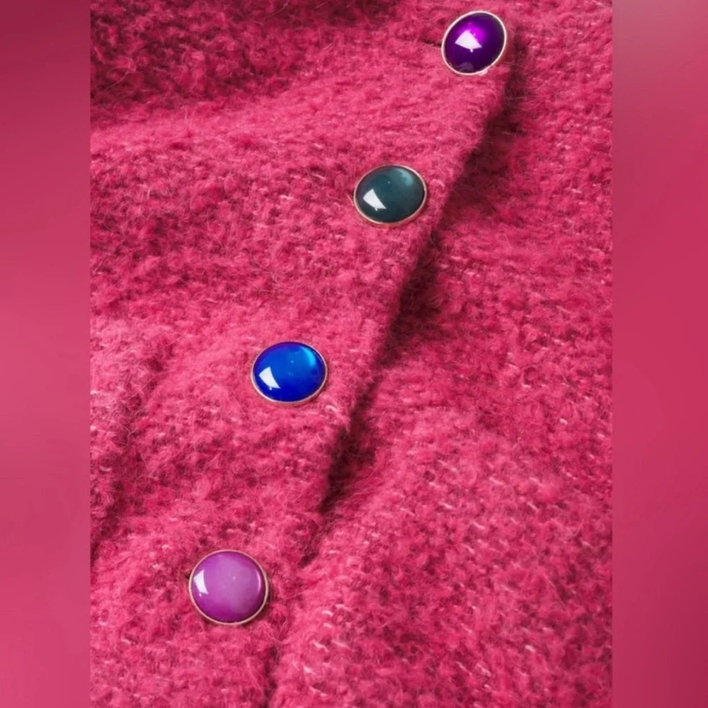 Mango Pink Tweed Jacket with Jewel Buttons, Size XS - Picture 4 of 13